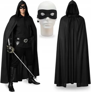 Karnevalový kostým Kostým Zorra, černá plášť s kapucí kostým, maska