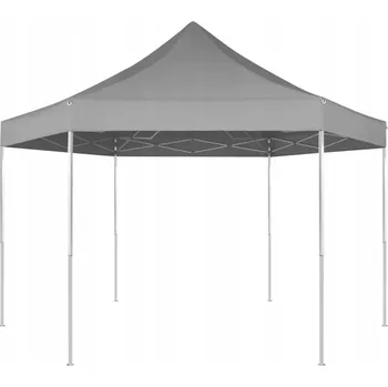 Stan vidaXL Marketos Nůžkový skládací party stran hexagon šedý 3,6 x 3,1 m