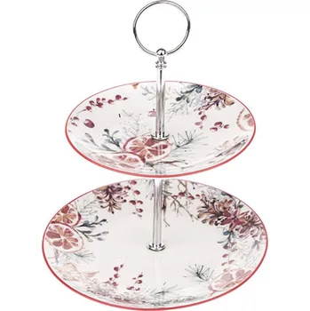 Dakls Stojan dvoupatrový servírovací porcelánový, bílo-červený s pomerančem, 1/18