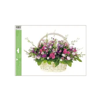 Okenní dekorace Okenní fólie květiny v košíku LUČNÍ KVÍTÍ S RŮŽEMI