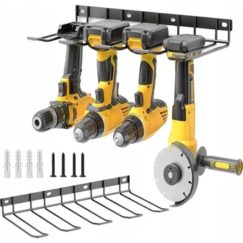 KOVOVÝ DRŽÁK NA NÁŘADÍ PRO MONTÁŽ NA STĚNU 4 ZÁSUVKY ČERNÝ NOSNOST 12 KG