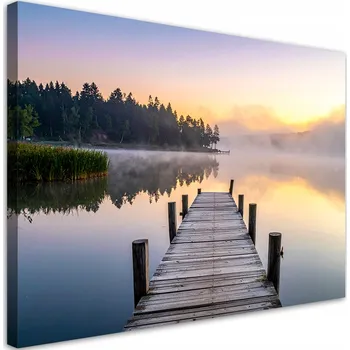 Obraz Obraz do obýváku, ložnice, kanceláře, Pohled na molo, jezero, les v mlze 90x60