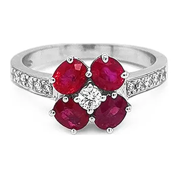 Prsten Zlatý Prsten s Rubíny a Diamanty 2010638