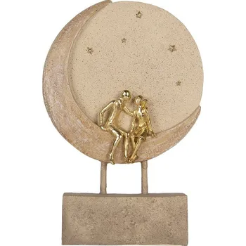 Bytová dekorace Béžovo-zlatá antik dekorace zamilovaný pár sedící na měsíci - 18*5*26 cm
