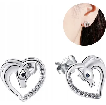 Náušnice STŘÍBRNÉ NÁUŠNICE RHODIOVANÉ PRO DÍVKU KONÍCI HŘÍBATA STŘÍBRO O RYZOSTI 925