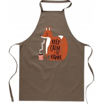 Kuchyňská zástěra Bavlněná ZÁSTĚRA S POTISKEM vtipná kuchyňská KEEP CALM A PIJ KÁVU LIŠKA