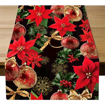 ubrus Vánoční běhoun na stůl 40x180 Černý s červenými baňkami 9403
