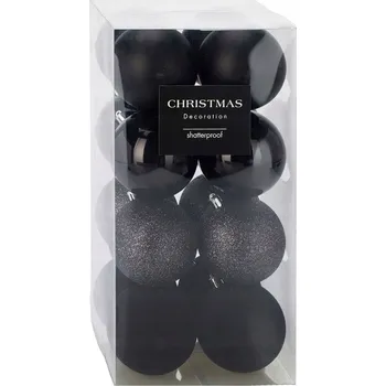 Vánoční dekorace 16 x Vánoční Baňky nerozbitné ČERNÉ, sada vánočních ozdob na stromeček
