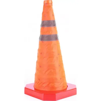 Dopravní značení Oranžový reflexní skládací dopravní kužel - délka 24,5 cm, šířka 24,5 cm, výška 30 cm