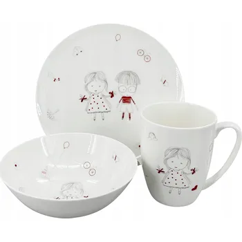 Talíř by inspire Little Girl porcelánová sada nádobí 3 ks červená