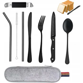 Příbor KOMPLETNÍ SADA TURISTICKÝCH PŘÍBORŮ NŮŽ VIDLIČKA LŽÍCE OTVÍRÁK 9 DÍLŮ