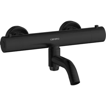 Vodovodní baterie CERANO - Vanová nástěnná baterie Selma - termostatická - otočný výtok - černá matná