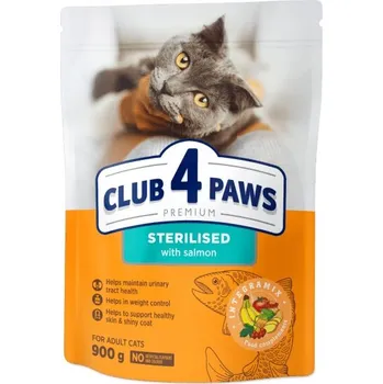 Krmivo pro kočku CLUB 4 PAWS Premium Kočka krmivo suchá "Sterilised" - losos 900g