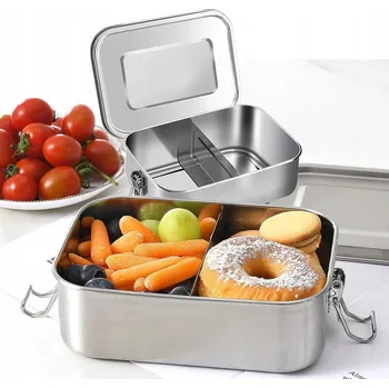 Svačinový box LUNCHBOX 850ML Z NEREZOVÉ OCELI KRABIČKA NA SNÍDANI, 2 VZDUCHOTĚSNÉ PŘIHRÁDKY