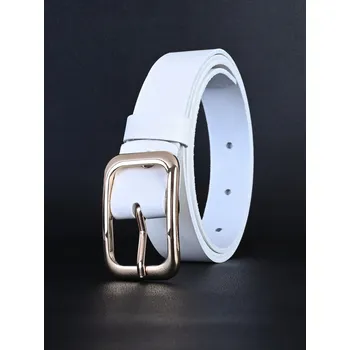 Opasek KOŽENÝ Dámský Pásek 3 cm se ZLATOU PŘEZKOU Bílý