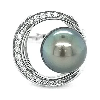 Prsten Zlatý Prsten s Černou Perlou a Diamanty