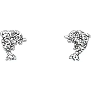 Náušnice Peckové Náušnice ve Tvaru Delfína z Bílého Zlata se Zirkony 7120150