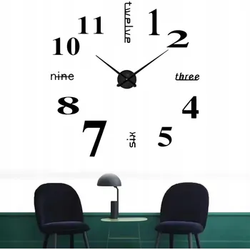 Hodiny VELKÉ NALEPovací HODINY NA ZEĎ DIY MODERNÍ ČERNÉ TICHÉ 3D EFEKT