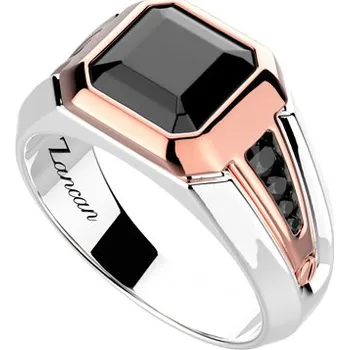 Prsten Zlatý Pánský Prsten Zancan s Černými Diamanty 6000045