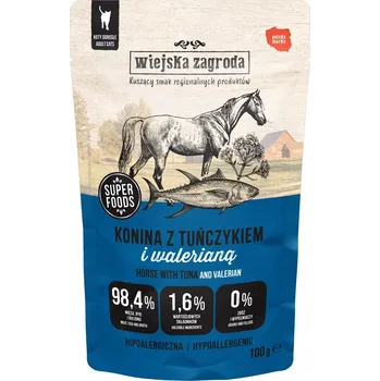 Krmivo pro kočku Wiejska Zagroda Krmivo mokrá pro kočky Konina s tuňákem a kozlíkem lékařským 100g