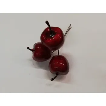 Dekorace plastová - jablka na drátku červená - svazek 3ks