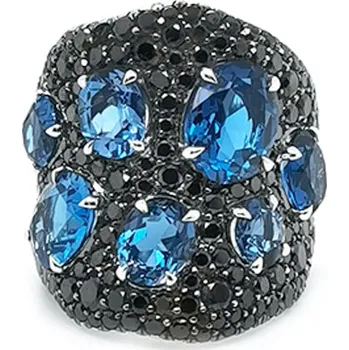 Prsten Zlatý Prsten s Modrými Topazy a Černé Diamanty CG90012