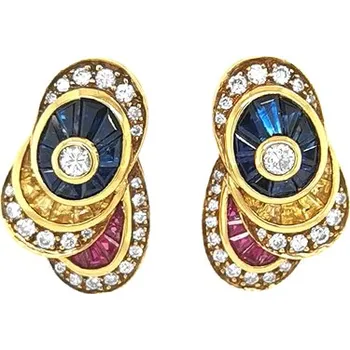 Náušnice Zlaté Náušnice s Rubíny, Modré, Žluté Safíry a Diamanty KBS0158
