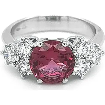 Prsten Zlatý Prsten s Červeným Spinelem a Diamanty KBS0181