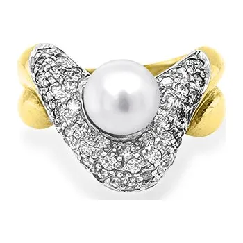 Prsten Zlatý Prsten s Perlou a Zirkony 7140020