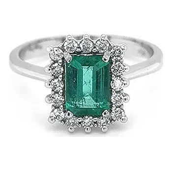 Prsten Zlatý Prsten se Smaragdem a Diamanty KBS0233