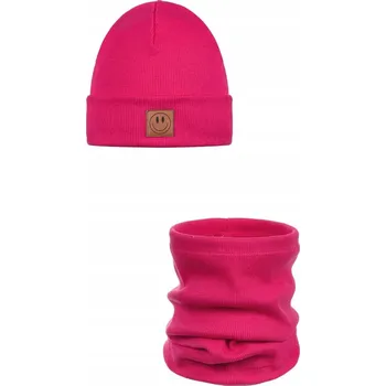 Čepice Jarní souprava čepice a nákrčník SMILE - bavlna - AMARANT 48-52