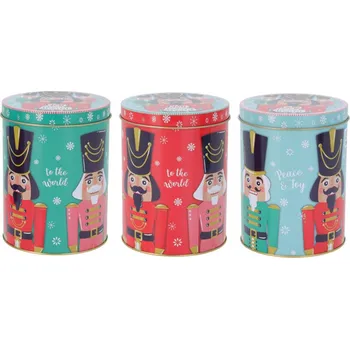 Obraz Sada 3 vánočních plechovek 10,5x10,5x14 cm PRO SKLADOVÁNÍ POTRAVIN