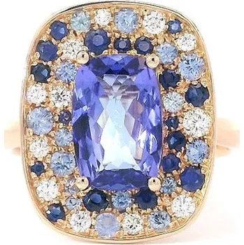 Prsten Barevná harmonie tanzanitů, safírů a diamantů v růžovém zlatě 2011848