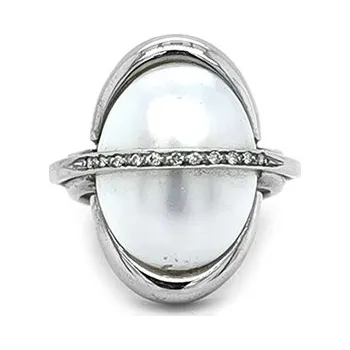 Prsten Zlatý Prsten s Perlou a Diamanty 2010975