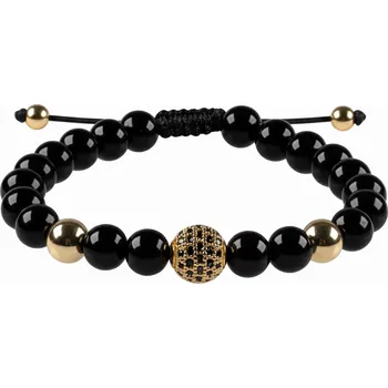 Náramek ANNA PERLY Atraktivní unisex náramek z kuliček lesklého achátu s moderními prvky v barvě zlata