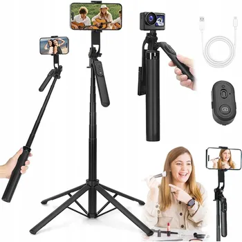 Selfie tyč CHOWANY SELFIE TYČ 1,8 M S DRŽÁKEM NA TELEFON, DÁLKOVÝM OVLÁDÁNÍM A 360° ZÁVITEM 1/4", ČERNÁ