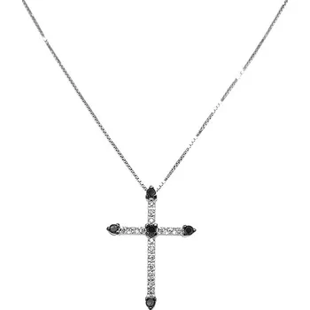 Přívěsek Zlatý Přívěsek Kříž s Černými a Bílými Diamanty 2050350