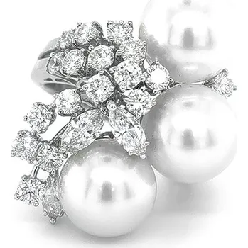 Prsten Zlatý Prsten s Přírodnými Perly a Diamanty