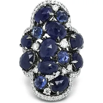 Prsten Zlatý Prsten se Safíry a Diamanty KBS0159