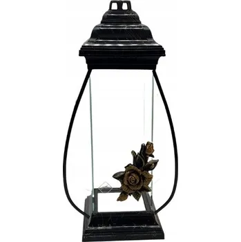 Svícen LUCERNA FLORENCIE /SZ/ ČERNÁ ZLATÁ NIT – APLIKACE RŮŽE / 1 KUS