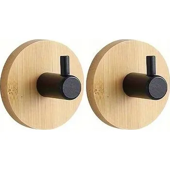 Věšák Koupelnový háček bambus + nerezová ocel, černý, bez vrtání, 2 ks