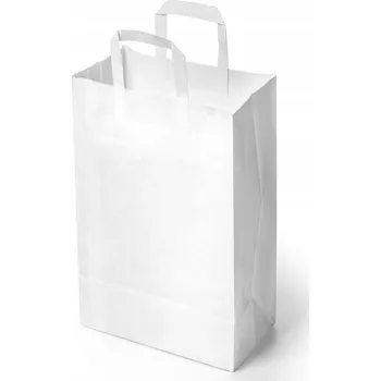 Nákupní taška Papírová taška bloková bílá 320x160x420 mm s plochým uchem – 100 ks