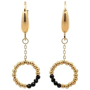 Náušnice Zlaté Visací Náušnice s Černými Kameny