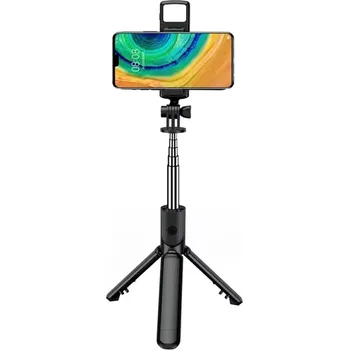 Selfie tyč Selfie tyč Tripod Techsuit S03-S dálkové ovládání, LED světlo, 67 cm - Černá