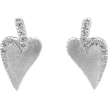 Náušnice Náušnice ve Tvaru Srdce z Bílého Zlata s Třpytem Zirkonů 7120247