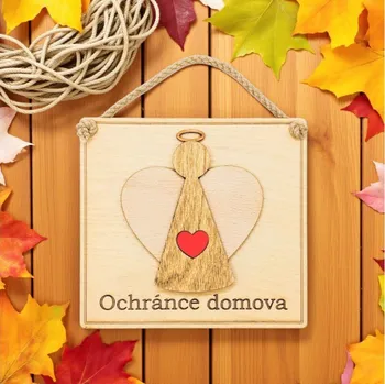 Dekorace z Řečice Dřevěná cedulka závesná Anděl ochránce domova