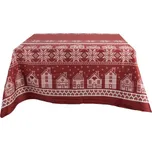 Tmavě červený zimní ubrus s domky a vločkami - 140*220 cm