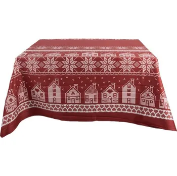 ubrus Tmavě červený zimní ubrus s domky a vločkami - 140*220 cm