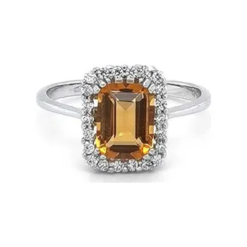 Prsten Prsten s Oranžovým Kamenem z Bílého Zlata