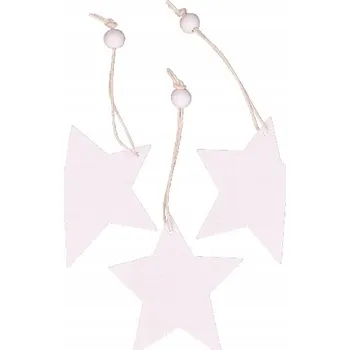 Vánoční ozdoba Dřevěná ozdoba hvězda bílá 3ks